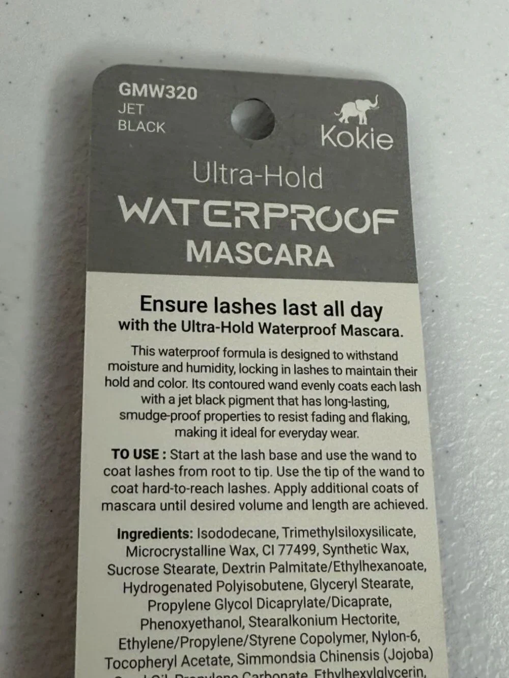 Kokie Waterproof Mascara Jet Black Ultra Hold Smudge Proof Long Lasting New